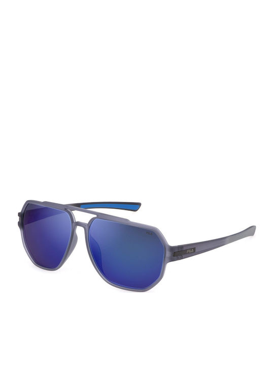 FILA Men's Sunglasses with Navy Blue Acetate Frame and Blue Mirrored Lenses