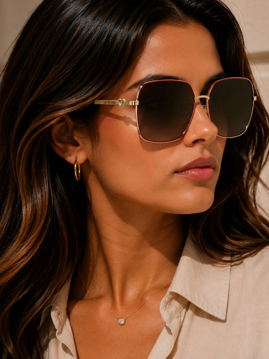 Damen Sonnenbrille mit Gold Metall Gestell und Braun Verlaufsfarbe Linse