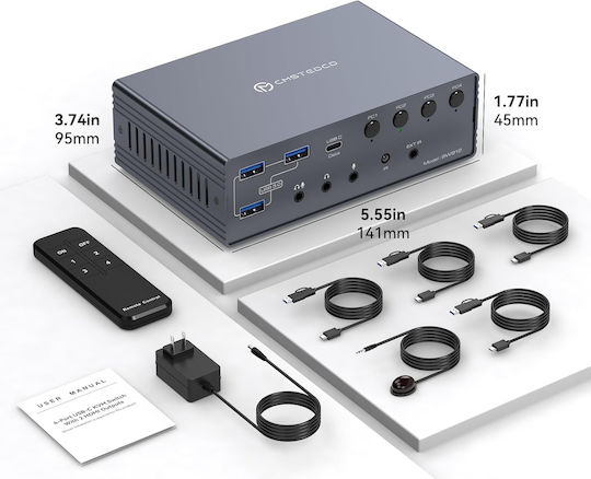 KVM USB-C Thunderbolt 4K 120Hz Switch 4 Computers 2 Monitors