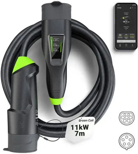 Green Cell Habu EV Mobile Charger Φορητός Τριφασικός Φορτιστής 11kW με Ενσωματωμένο Καλώδιο 7m Type 2 (EVGC01)