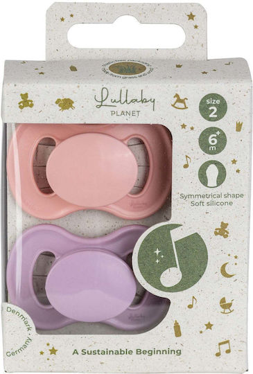 Lullaby Planet Πιπίλες Σιλικόνης για 6+ μηνών Pink Coral & Lavender Breeze 2τμχ
