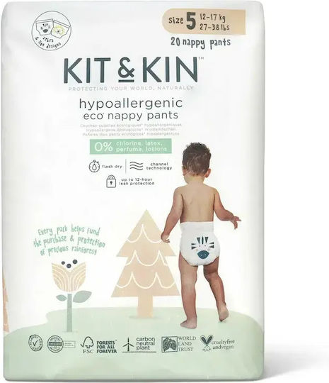 Kit & Kin Πάνες με Αυτοκόλλητο Eco-Friendly Hypoallergenic No. 5 για 12-17kg 20τμχ
