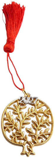 Handmade Lucky Charm 2027 Gold Pomegranate Olive Branch Tassel 4x4.5cm 2027-gf3016