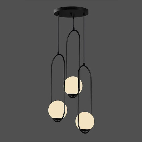 Lumină Suspendată 3 Globuri Negre Albe Homs Ro180-11113
