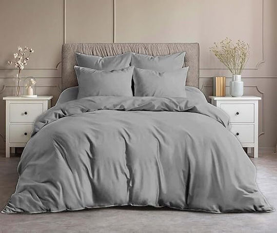 Dream House Set Husă de pilotă din flanelă 200x220cm dublă cu 2 fețe de pernă Culoare Gri
