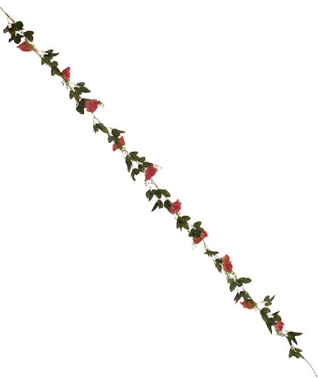 Globostar 09001 Künstliche Hängende Pflanze Dekorative Girlande Länge 2,2 Meter 10 X Große Rosen Koralle