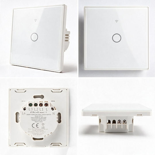 Qoltec Smart Touch Light Switch 1 Position Wi-fi Timer Tuya Smart Life Tempered Glass White