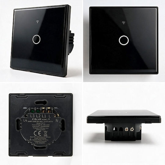 Qoltec Smart Touch Light Switch 1 Position Wi-fi Timer Tuya Smart Life Tempered Glass Black