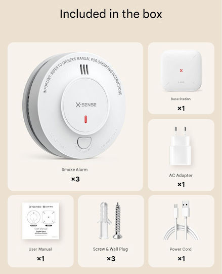 Pachet 3 Detectoare Inteligente De Fum X-sense Sd19-mn31 Stație De Bază Sbs50 – Senzor Fotoelectric Interconectat Wi-Fi/WLAN Certificat Tüv Rheinland Alertă Telefon