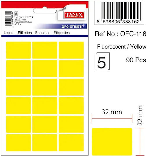 Selbstklebende Etiketten 22 X 32 Mm 90 Stück Set Tanex Fluoreszierendes Gelb