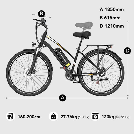 Evercross EK28S 28" Ασημί Ηλεκτρικό Ποδήλατο Πόλης