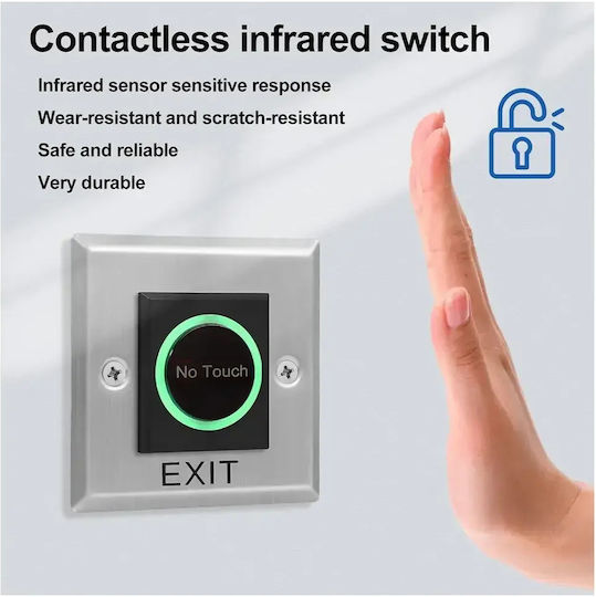 Mentor Buton De Ieșire Fără Contact Acs034 Control Acces Senzor Infraroșu No Nc Com 12-24v Încastrat Iluminat Oțel