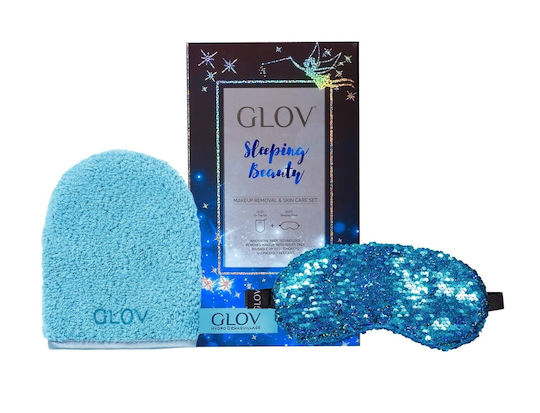 Set Glov Sleeping Beauty: mască de somn Glov Sleeping Beauty albastră + mănușă textilă demachiantă Sleeping Beauty Bouncy Blue