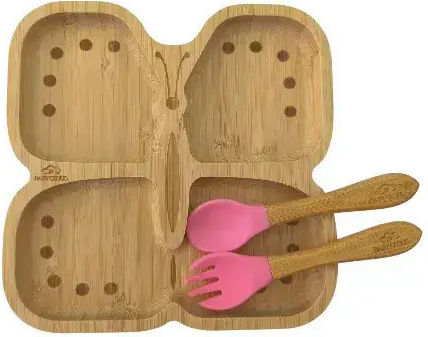 Baby Cloud Feeding Set Butterfly made of Bamboo with Non-Slip Base Pink 3pcs
