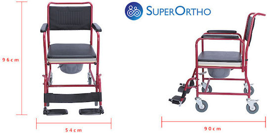 SuperOrtho Simple Type Bathroom Wheelchair 44cm Commode1B Red
