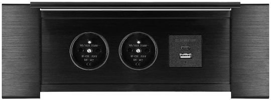 Eingebaute Steckdosenleiste auf der Arbeitsfläche Abdeckung 2x Steckdosen Schwarz 230V 2x USB-A+C 3,6A Schwarz 1,5 m