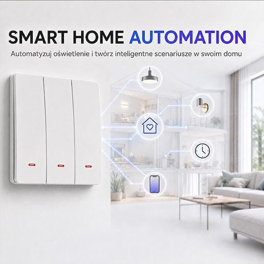 Qoltec Умен стенен прекъсвач 3 канала Wi-Fi таймер Tuya Smart Life бял