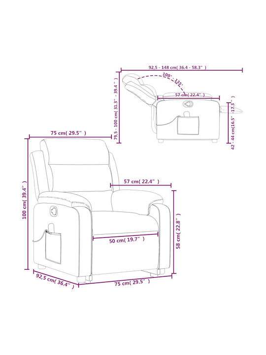 Relax Sessel mit Fußhocker Samt Braun 75x92.5x100cm