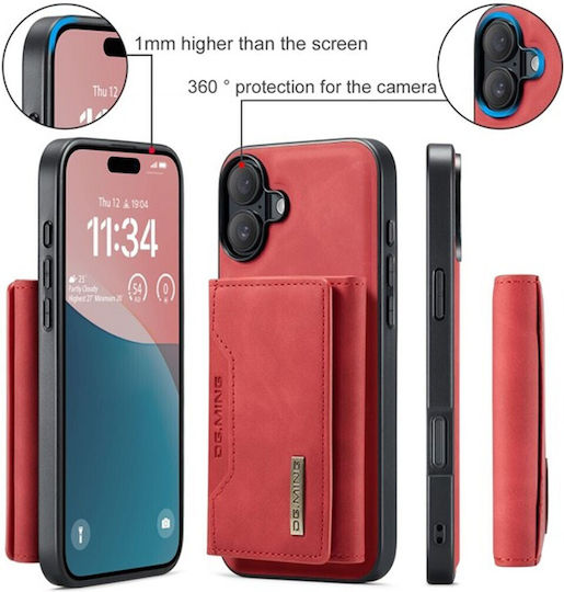 DG.MING Портмоне Изкуствена кожа / Закалено стъкло Червен (iPhone 16)
