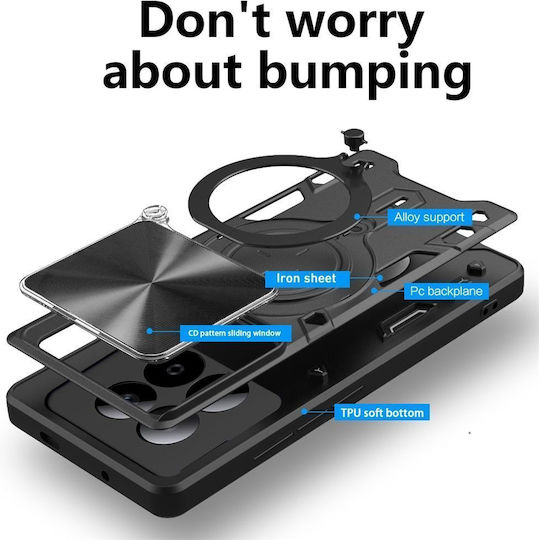 Orso Ringstand Slide Camera Back Cover Μαύρο (Poco M8)