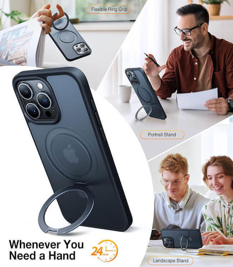 Torras Ostand Matte MagSafe Umschlag Rückseite Silikon Schwarz iPhone 15 Pro