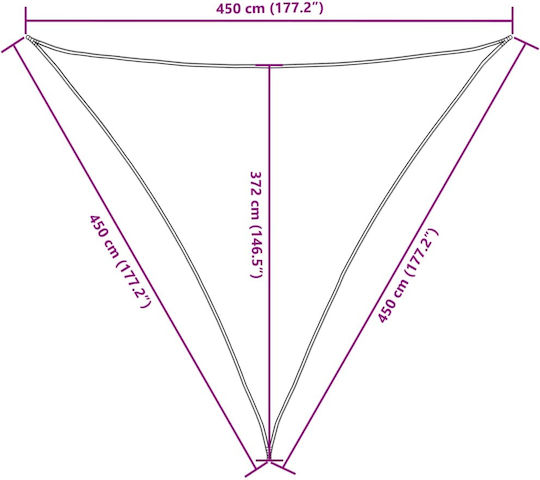 vidaXL Triangle Shade Sail Orange With Hoop & with PU Coating 4.5x4.5m made of Oxford fabric