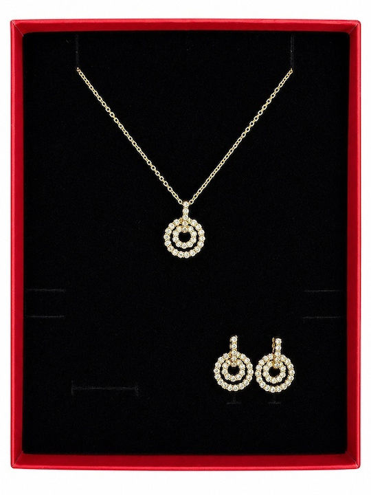 Velve Set with Earrings & Pendant in Gold with Stones