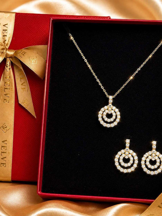 Velve Set with Earrings & Pendant in Gold with Stones