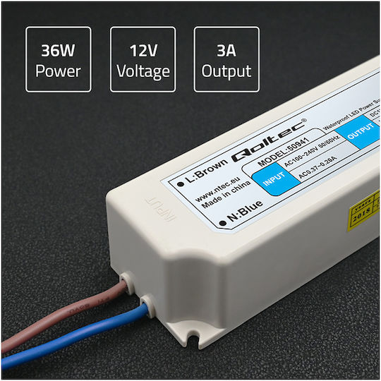 Qoltec Sursă de alimentare LED Etanș IP67 Putere 36W cu Tensiune de Ieșire 12V