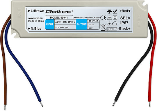 Qoltec Sursă de alimentare LED Etanș IP67 Putere 36W cu Tensiune de Ieșire 12V