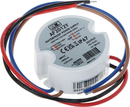 MW Power Τροφοδοτικό LED Στεγανό IP66 Ισχύος 19.97W με Τάση Εξόδου 12V