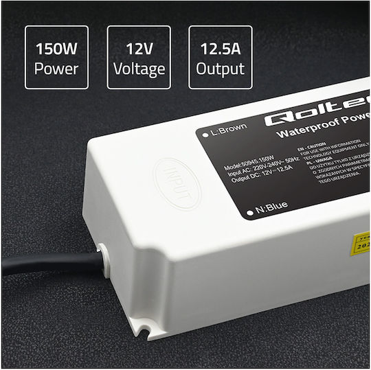 Qoltec LED-Netzteil Wasserdicht IP67 Leistung 150W mit Ausgangsspannung 12V