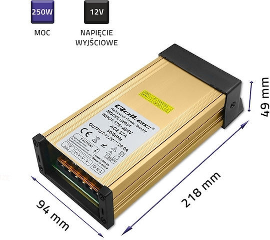 Qoltec LED Захранване IP45 Мощност 60W с Изходно Напрежение 12V