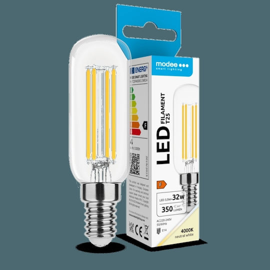 Modee Lighting Λάμπα LED 3.5W 86mm για Ντουί E14 και Σχήμα T25 Φυσικό Λευκό 350lm
