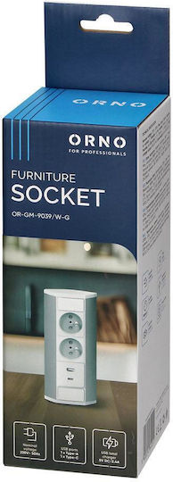 Orno Power Socket with 2 USB Ports White 1pcs