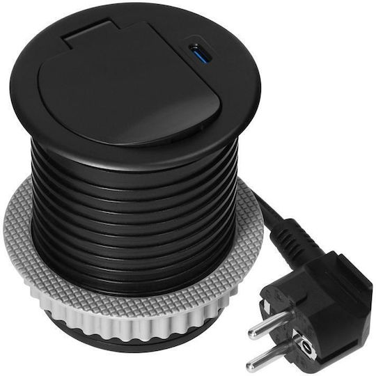 Furniture Nest 6cm Recessed Into Countertop Walled Lid USB Charger Cable 1.9m 1x2p+z French 1xUSB Type-C