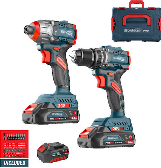 Bormann BBP5431X44T2CA Set Mașină de găurit cu impact & Șurubelniță cu impact Brushless cu 2 baterii 4Ah și husă