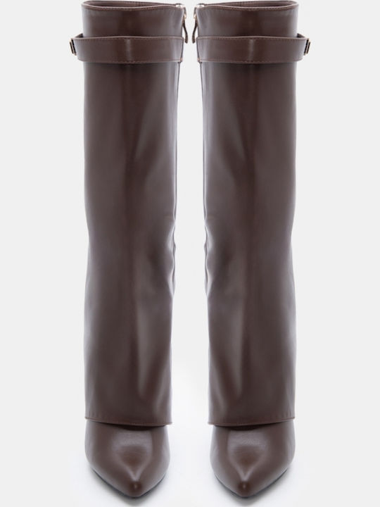 Wildleder Damenstiefel mit hohem Absatz Braune