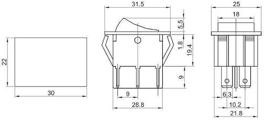 Comutator Rocker On-Off Negru Tes-53