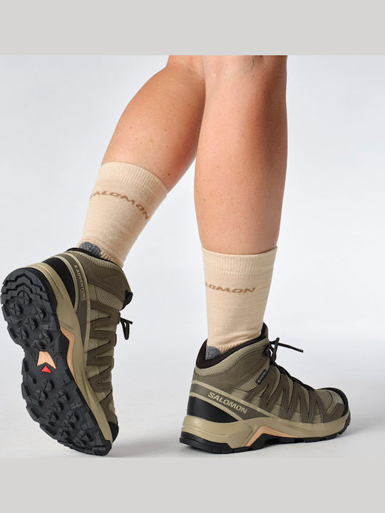 Salomon Recon Women's Hiking Boots Waterproof With Gore-Tex Membrane Desert Tan / Falcon / Peach