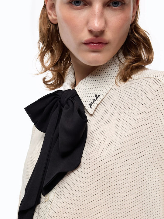 Long Sleeve Women's Shirt Beige Polka Dot