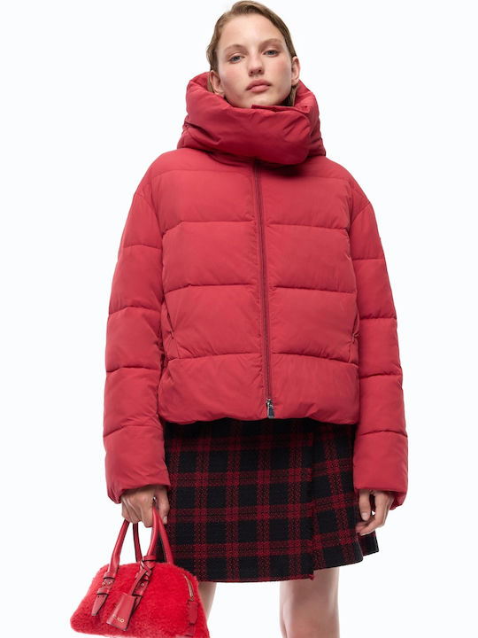 Kurze Damen Puffer Jacke für Winter Rot