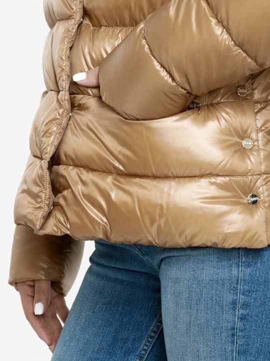 Woven Дамско Puffer Яке за Зима Бежово