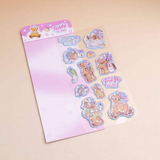 Teddy Island Series Oil-Ink Stickers Dark Blue Pink Hy-gy8003