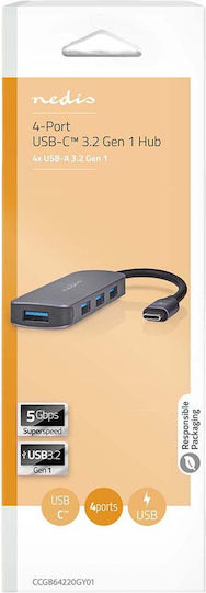 Nedis USB хъб 4 Порта USB 3.2 с USB-C Сив