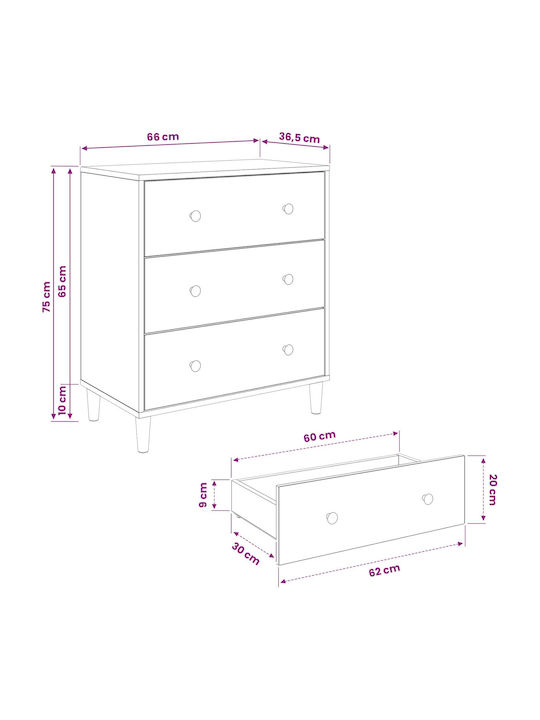 Sideboard Borne Wooden with Drawers Sonoma 66x36.5x75cm