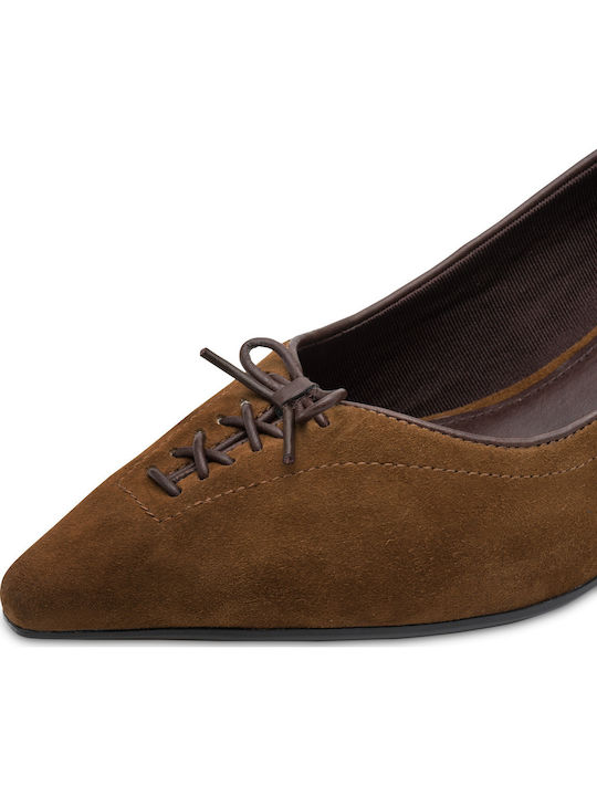 Pantofi cu Toc din Piele cu Toc Jos Tabac Maro