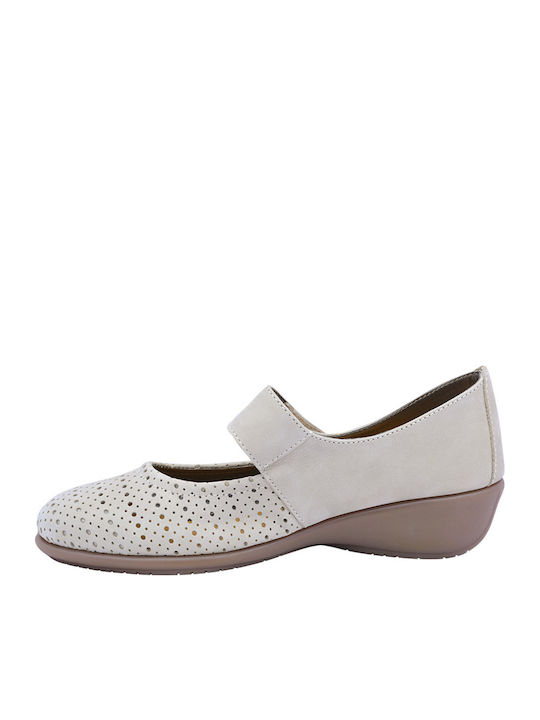 Leather Women's Beige Ballerina Shoes