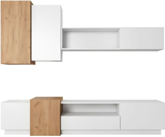 Wohnzimmer TV-Einheit 3D White / Golden L300xB45xH180cm Wohnzimmer TV-Einheit 3D White / Golden L300xB45xH180cm