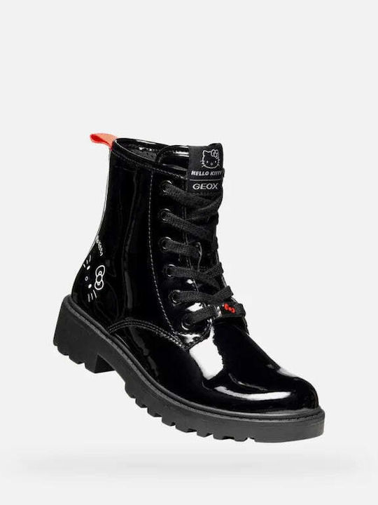 Casey Kids Patent Leather Military Boots with Zipper Black
